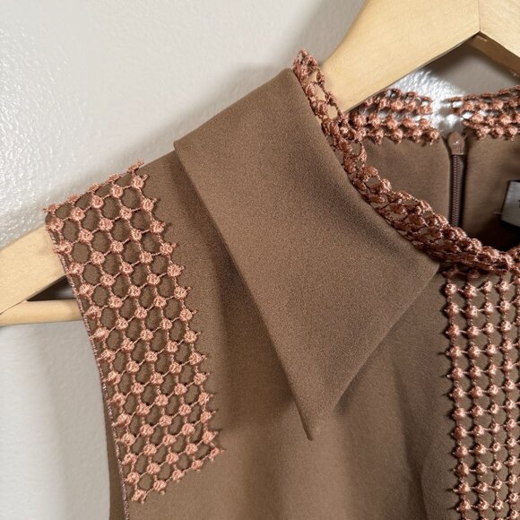 Tiziano Zorzan Shirt Dress Size IT 46 US 10 Brown Midi Classic Sleeveless Collar - Picture 6 of 12